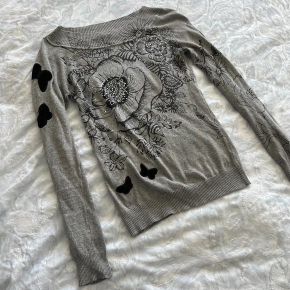 Desigual Grey Floral Knit Top - Picture 2 of 8